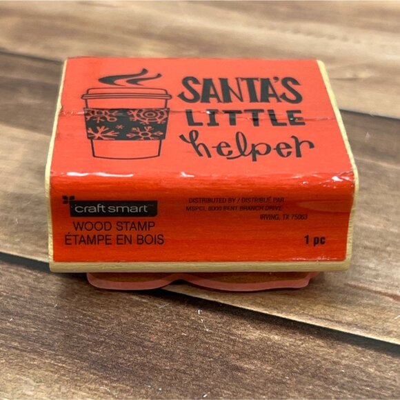 CRAFTSMART 529334 SANTAS LITTLE HELPER COFFEE WOOD MOUNTED RUBBER STAMP - Picture 2 of 4